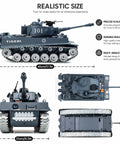 1:18 Tiger RC Tank With Metal Tracks That Shoot BB Pellets And Water Bombs, 45-Degree Climb, 2.4GHz Remote Control dimensions