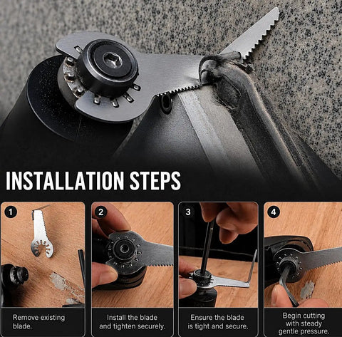 Installation steps for Five Pack 1 Inch Cold Knife Blades For Auto Glass Removal With Serrated Edge on a tool