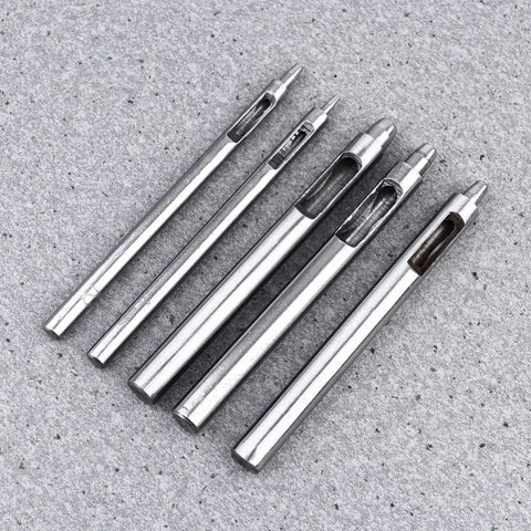 Five steel hollow round punch tools from Leather Hole Puncher Set Five Piece With Steel Hollow Round Punch Tools 1-5mm For Belts, Watch Bands