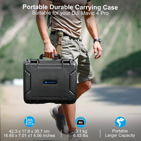 Man carrying Waterproof Hard Case With Custom Foam Insert For DJI Mavic 4 Pro Drone Creator And Fly More Combos