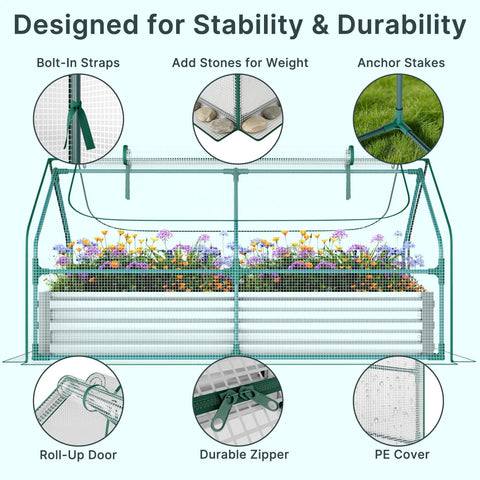 All In One Raised Garden Bed With PE Cover And Greenhouse For Outdoors, Galvanized Planter Box 6x3x1 Ft With Two Large Zippered Screen Windows, Perfect For Vegetables Flowers And Herbs, Includes Labels And Gloves