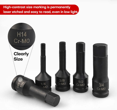 Close-up of chrome molybdenum steel sockets from the Twenty Piece One Half Inch Drive Master Impact Allen Hex Bit Set with SAE sizes.