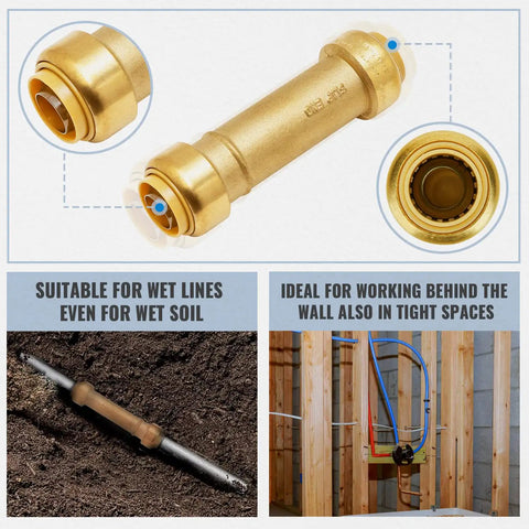 Three Quarter Inch Slip Coupling For Fast No Fuss Emergency Plumbing Repairs No Lead Brass Push To Connect Fittings For PEX Copper CPVC PERT Includes Disconnect Clip Pack Of 3