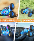 Lit Remote Control Drift Car With Strip Lights And Headlights 360 Degree Double Sided Rotating 4WD Stunt RC Truck in various terrains