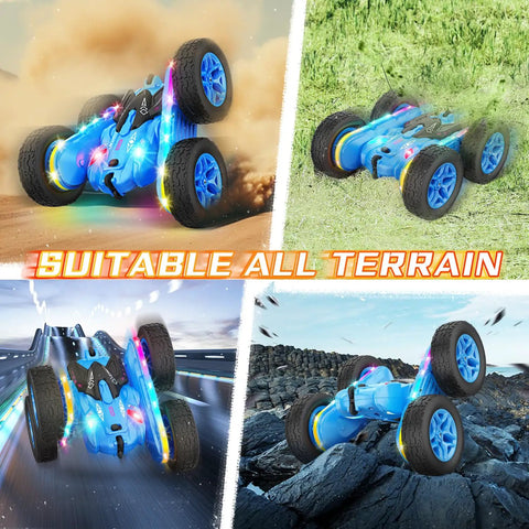 Lit Remote Control Drift Car With Strip Lights And Headlights 360 Degree Double Sided Rotating 4WD Stunt RC Truck in various terrains