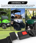 All In One Golf Cart Seat Belt Kit With 2 Adjustable Lap Belts For Front And Rear Seats Fits Yamaha EZGO Club Car Go Karts Includes 8 Rust Proof Screws Easy Install with universal fit golf carts.