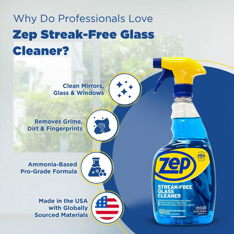 Streak Free Glass Cleaner With Ammonia Based Pro Grade Formula For Windows, Mirrors And All Glass Surfaces bottle front view