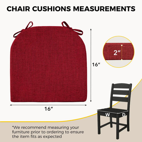 Red U Shaped Dining Chair Cushions 4 Pack With Ties And Non Slip Backing, Soft Textured Foam 16 by 16 by 2 Inches