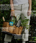 Person holding garden bag wearing 20 Pack Mosquito Repellent Bracelets For Adults And Kids Natural DEET Free Bands