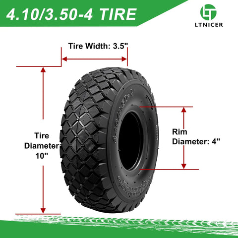 Rugged 4.10/3.50-4 Tire With Inner Tube And Bent Valve Stem Universal Replacement For Lawn Mowers Hand Trucks Wheelbarrows