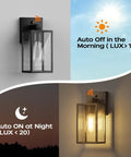 Dusk To Dawn Exterior Wall Sconce With Built In Photo Sensor Straight Up Reliable Outdoor Porch Light For Front Patio, black finish.