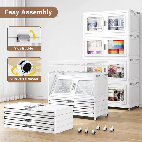 Hella Spacious Heavy Duty Stackable Storage Bins With Smooth Rollers And Snap Down Lids Kickass Collapsible Plastic Cabinet Drawers For Organizing Home Garage Setup Pack Of 6 White