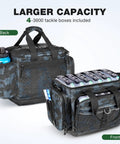 Waterproof Fishing Tackle Box 4 Pack with 3600 and 3700 tackle trays, durable plastic organizer with rod holder for fishing gear.