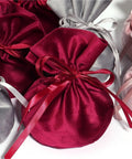 Velvet Jewelry Pouches 12 Pack Drawstring Bags in red, gray, pink soft short velvet with ribbons
