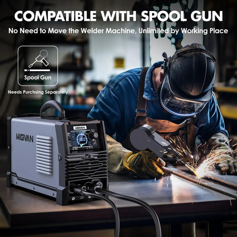 Technician using 180 Amp All In One MIG Welder With Dual Voltage 110V 220V For Gas And Gasless Flux Core Welds Lift TIG Stick And Spool Gun 5 In 1 Portable Welding Machine With 2T 4T Modes For DIYers Beginners And Pros in workshop