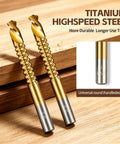 Two titanium coated HSS twist drill bits 10mm size, universal shank design for smooth steel cutting, part of Eight Pack Titanium Coated HSS Twist Drill Bits Metric Set 3 To 10MM.