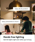 Family using WiFi Color Changing A19 Smart LED Bulb Pack Dope Bright 800 Lumens, No Hub Needed, with Alexa voice control in kitchen