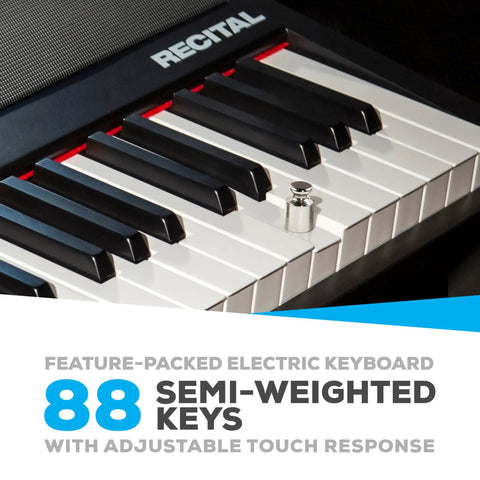 Close-up of keys on Beast 88 Key Semi Weighted Digital Piano Keyboard With Built In Forty Watt Stereo Speakers, Five Voices, Split And Layer Modes