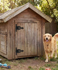 Wooden shed with 16 Pack Antique Vintage Cast Iron Heavy Duty T Hinges 5.3 Inches Black Powder Coated Flush Mount, dog nearby