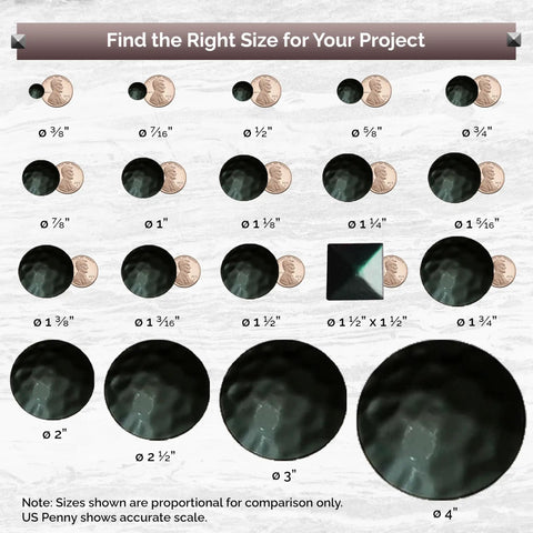Size comparison chart for Premium One And A Half Inch Clavos Nails With Matte Black Powder Coat Finish Built To Last Outdoor Tough As Nails Zinc Alloy Head 40 Pack Ideal For Outdoor Builds with US penny for scale.