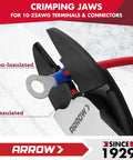 Heavy Duty 9.5 Inch Wire Crimper Cutter For 10 To 22 Awg Copper Wire Dual Action Terminal Plier crimping jaws in use.