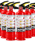 The Real Deal Abc Dry Chemical Fire Extinguisher 2.5 Pound Six Pack, red canisters with instructions for fire safety.