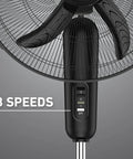 Close-up of control panel featuring 3 speeds on 18 Inch Oscillating Stand Fan With 3 Speeds Cranks Out Powerful Airflow Up To 2120 CFM.