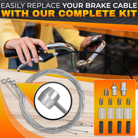 Eight Piece Bike Brake Cable Kit With Stainless Steel Wires Complete Inner Replacement Set Including 4 Brake Lines 1800mm And 4 Gear Wires 2100mm displayed