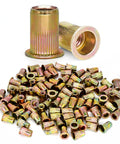 Rivet nuts 1/4-20 UNC, zinc-plated carbon steel, knurled barrel type, 100 pcs
