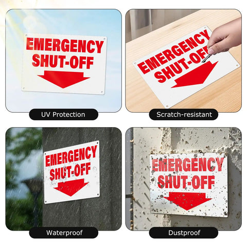 2 Pack Aluminum Tough As Nails Emergency Shut Off Signs 10 By 7 Inches Waterproof And Durable High Visibility for safety