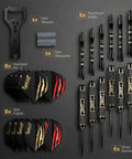 Six Pack Knurled Brass Darts With Steel Tips And Aluminum Shafts In An EVA Case, 20g Precision Barrels, O Ring Seal, And GlideXPro