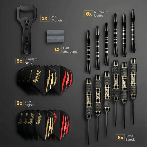 Six Pack Knurled Brass Darts With Steel Tips And Aluminum Shafts In An EVA Case, 20g Precision Barrels, O Ring Seal, And GlideXPro