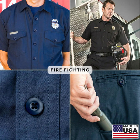 Rock Solid Military Spec Tactical Buttons For Army Fatigues And Law Enforcement Four Hole Melamine Fasteners Style 26 Black Twelve Pack on uniforms.