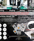 Real Deal Benchtop Milling Machine With 1100W Brushless Motor And Variable Speed Control features machine head tilt for precision drilling.
