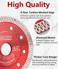 Pack Of 5 4 Inch Diamond Saw Blades For Angle Grinder with X Gear Turbine Edge and Diamond Matrix for precise cuts.