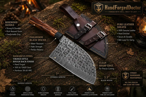 Damascus Steel Chef Knife With 7 Inch Blade And Full Tang A Beast Of A Meat Cutting Knife For Home Barbecue And Outdoor Cooking
