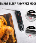 Lightning Fast One Second Instant Read Meat Thermometer With 180 Degree Rotating Display IP67 Waterproof beside roasted chicken