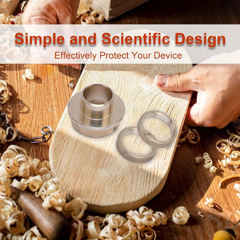 11 Piece Brass Router Template Bushing Guide Set With Heavy Duty Carry Case For Precision Woodworking Jigs Featuring Tough As Nails Durability And No Sweat Routing on work surface with brass parts and wood shavings.