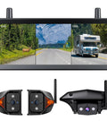 Wireless RV Backup Camera System With 7.2 Inch HD Monitor Triple Split View IR Night Vision DVR Recording Display