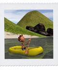 Cartoon Man On Ocean Rowing Inflatable Raft Quilt Square 16x16 Inch 100 Percent Polyester Soft Touch Fabric Made In USA
