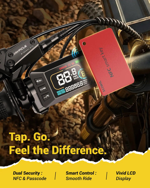 Dashboard of Patrol Electric Bike For Adults And Teens With 4000W Peak Motor And 40 MPH Top Speed, NFC card shown