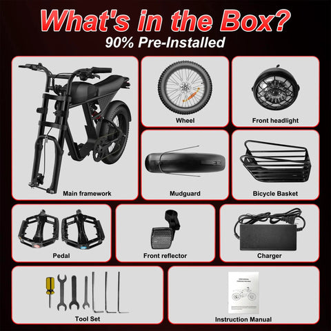 1000W High Torque Electric Bike For Adults 35 MPH Fast Ebike With Beast Mode Power Rapid Acceleration Crush 30 Degree Hills Durable Frame For Commuting Rides And Weekend Adventures parts kit with frame, wheel, light, charger and manual