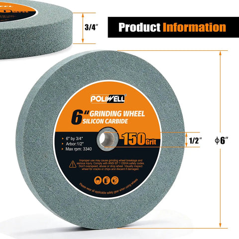 Top Shelf 6 Inch Bench Grinder With 150 Grit Silicon Carbide Grinding Wheel, 6" diameter, 1/2" arbor for effective metal work.