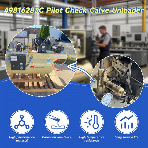 Inline Piloted Unloader Check Valve With Relief For Air Compressors Five Eighth Inch Inlet And One Half Inch Female NPT Outlet Adjustable Throttle Control Pro Grade Heavy Duty Pneumatic Valve For Industrial Systems brass valve installed on compressor