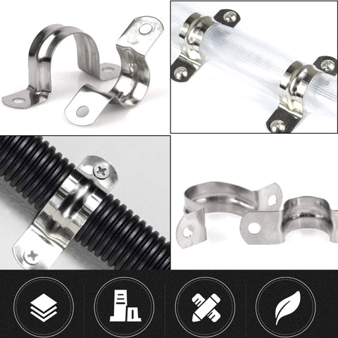 Stainless steel pipe strap clamps, 30-pack for 1-1/2 in rigid pipe with 2-hole U-bracket hangers