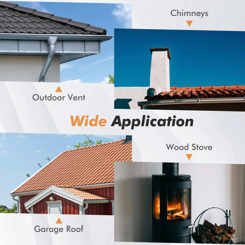 Wide application of Heavy Duty EPDM Flexible Roof Vent Flashing Boots Kit Zero Hassle Seal For Pipes Quarter To Five Inches, including chimneys and outdoor vents.
