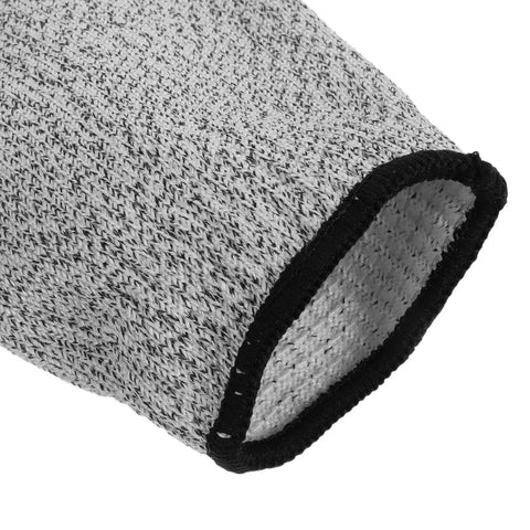 Close-up of Heavy Duty Cut Resistant Arm Sleeves With Scratch Proof Armor For Gardening And Butchery Tasks, showcasing the grey knit material.