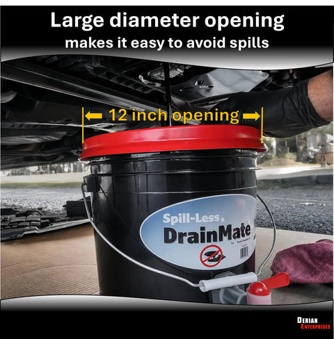 14 Quart Oil Drain Pan With Extra Wide 12 Inch Opening And Deep 11 Inch Container For Mess Free Draining shown under car