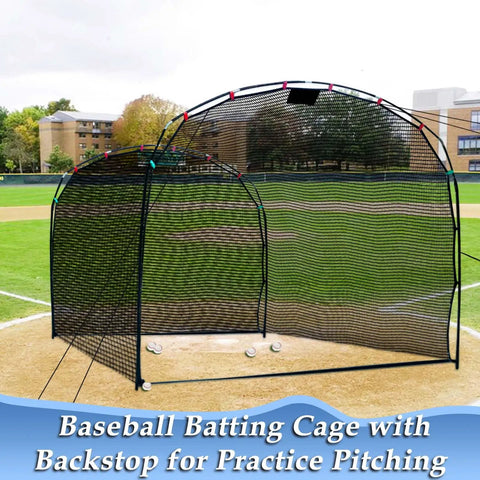 Backyard Baseball Batting Cage With Open Front Design Portable Hitting Net for Youth and Teens on a grassy field