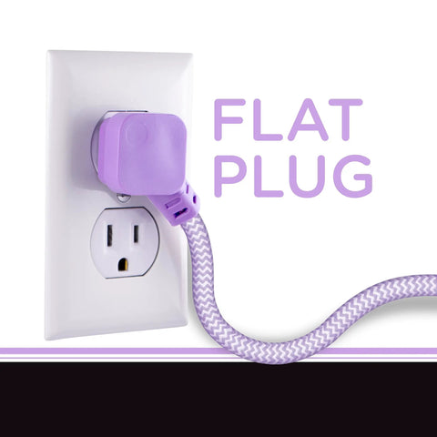 Lavender 6 Outlet Surge Protector Power Strip With Flat Plug And Braided Cord Wall Mountable 3 Ft Cord Tangle Free Decorative